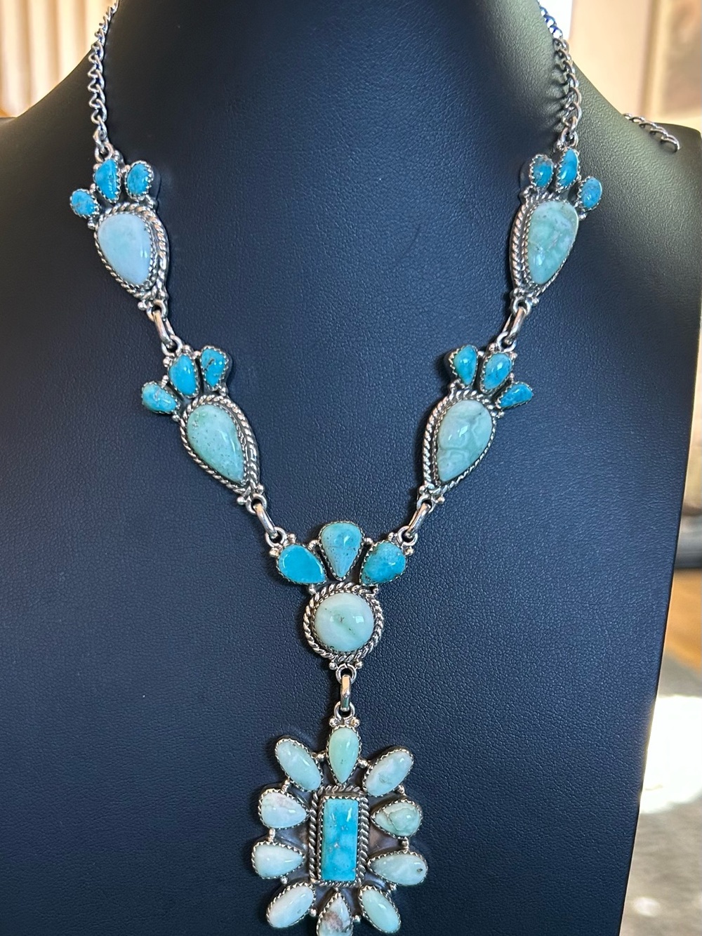 Whitewater Turquoise and Paloma Sterling Silver Lariat Necklace Southwest